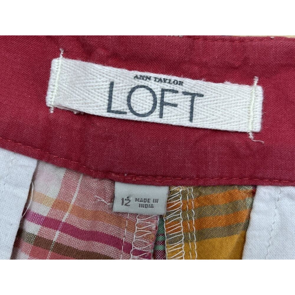 Ann Taylor LOFT Patchwork Shorts SZ 12 Pastel Nautical Beach Striped Pink - Picture 2 of 6